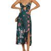 Women Spaghetti Strap Midi Satin Dresses Tie Front Backless Split Hollow Dress