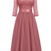 Women's Elegant V Neck Sequin Lace Sleeve Bridesmaid Party A-line Dress