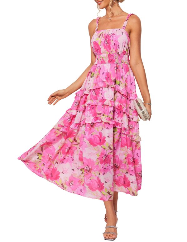 71EbvTgevaL.jpg Women's Floral Summer Wedding Guest Dresses 2025 Trendy Long Flowy Smocked Tiered Maxi Dress