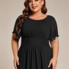 Women's A Line Crew Neck Short Sleeves Pleated Elastic Back Chiffon Midi Plus Size High Low Wedding Guest Dresses