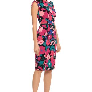 Women's Ruffle Neck and Armhole Sheath Dress