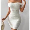 Women's Pearl Beaded Off Shoulder Short Dress Short Sleeve Bodycon Party Dresses