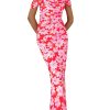 Women's Floral Maxi Dress 2025 Summer Off Shoulder Mesh Elegant Cocktail Party Ruched Bodycon Dresses