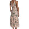 Women's Garden Embroidered Mesh Halter Midi Dress-Perfect for Wedding Guest & Special Occasions
