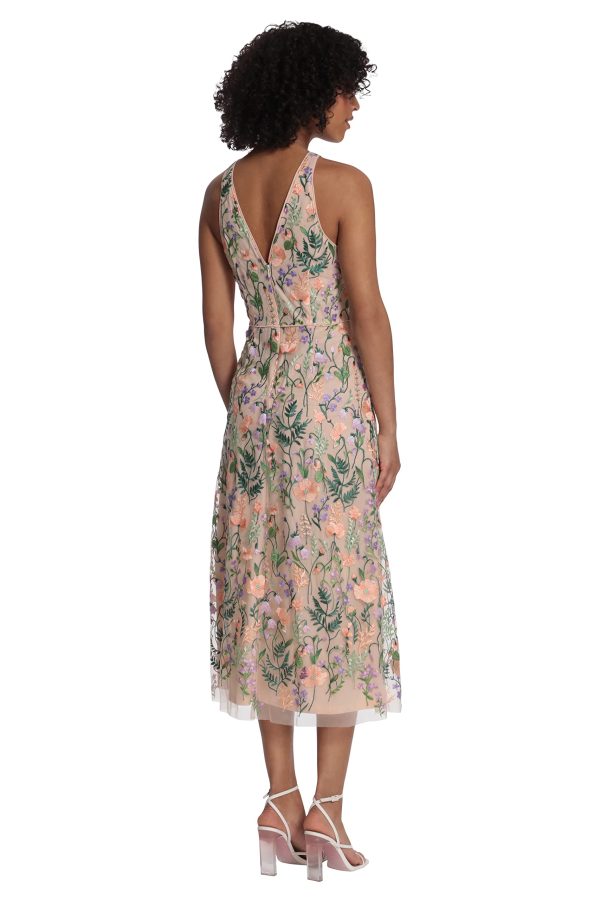 71JMX1x5JL.jpg Women's Garden Embroidered Mesh Halter Midi Dress-Perfect for Wedding Guest & Special Occasions