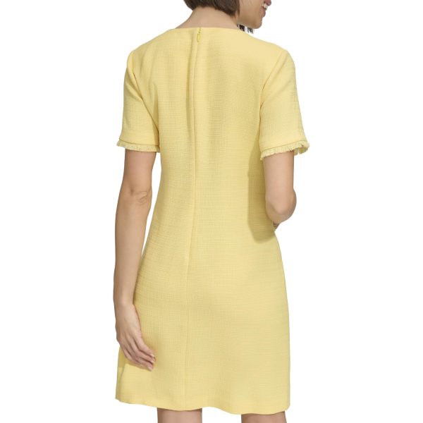 71K19iwdI7L.jpg Women's Pleated Trim Short Sleeve High Neck Shift Mini Dress
