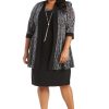 Elegant 2 PC Metallic Knit Classic Jacket Dress W/Detachable Necklace