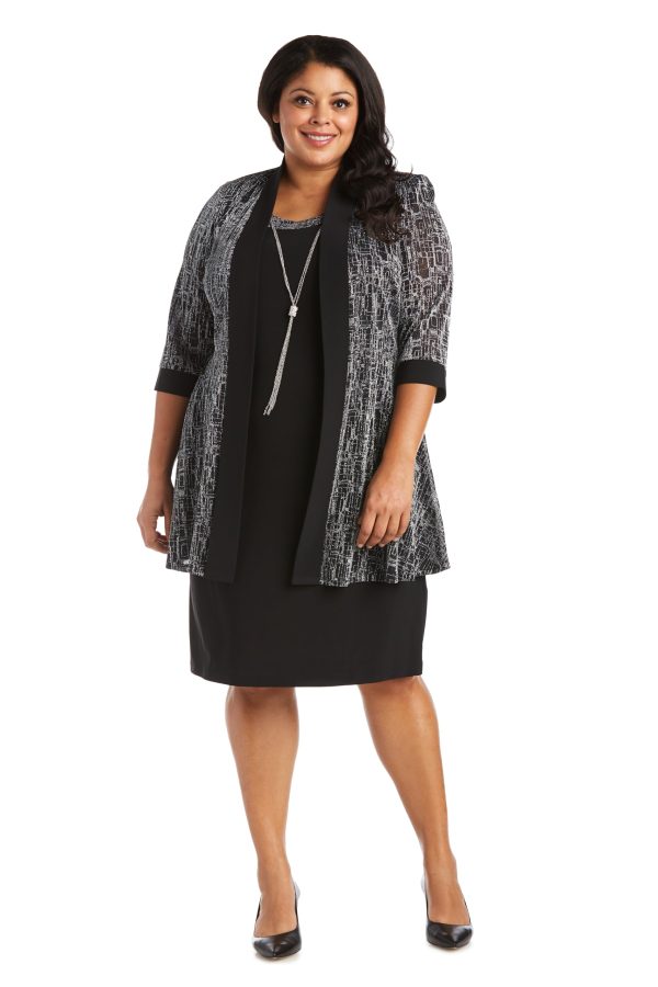 Elegant 2 PC Metallic Knit Classic Jacket Dress W/Detachable Necklace