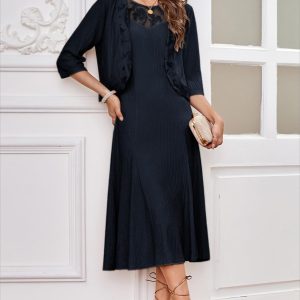 2025 Mother of The Bride Dress with Jacket Women Stretchy Lace 2 Piece Wedding Guest Dresses