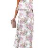 Womens Strapless Dresses Casual Summer High Waist Side Split Flowy Boho Maxi Dress