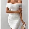 Women's Pearl Beaded Off Shoulder Short Dress Short Sleeve Bodycon Party Dresses