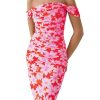Women's Floral Maxi Dress 2025 Summer Off Shoulder Mesh Elegant Cocktail Party Ruched Bodycon Dresses
