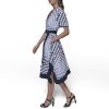 Women's Patterned Short Sleeves Belted Midi Dress