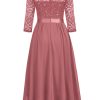 Women's Elegant V Neck Sequin Lace Sleeve Bridesmaid Party A-line Dress