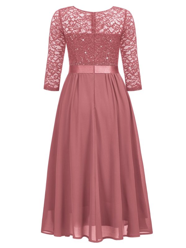 71UZ9NtTxL.jpg Women's Elegant V Neck Sequin Lace Sleeve Bridesmaid Party A-line Dress