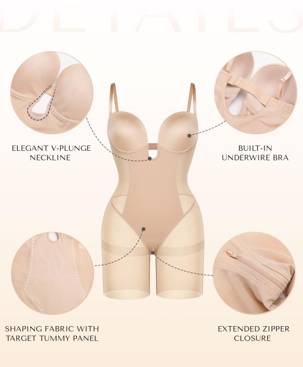 Strapless Shapewear for Women Deep Plunge Corset Tummy Control Backless Bodysuit Mid Thigh Full Body Shaper