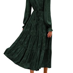 Dresses for Women 2025 Elegant Classy Wedding Guest Maxi Long Sleeve Empire Waist Ruffle Tiered A Line Long Dress