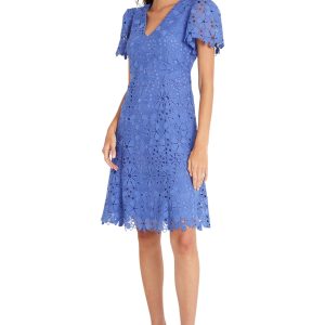 V-Neck Short Sleeve Floral Knee Length Wedding Guest Dresses for Women