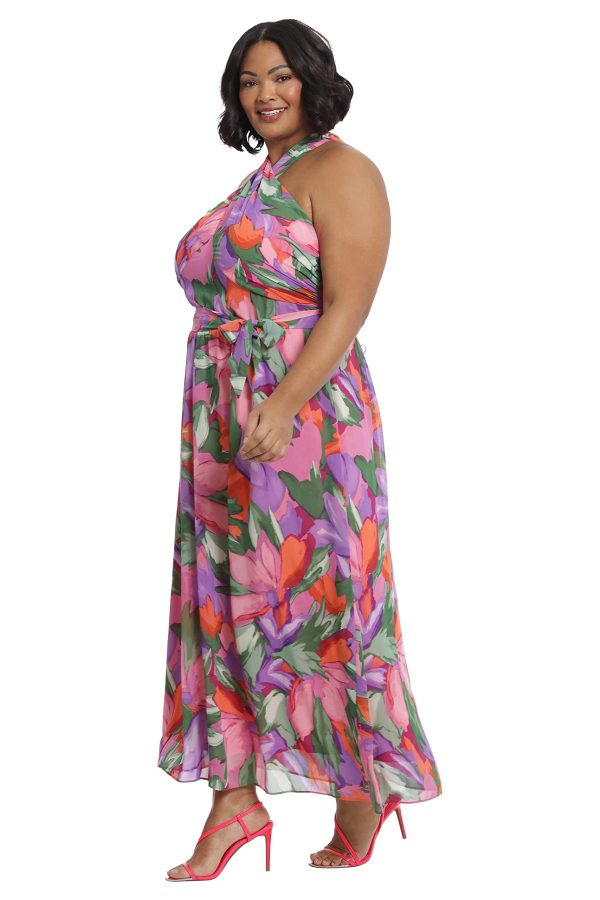 London Times Women's Twist Neck Halter Maxi Dress