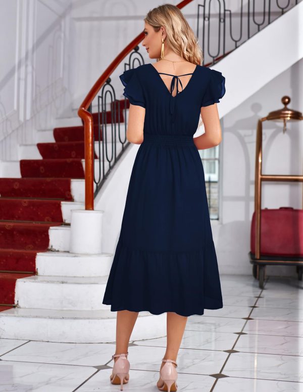 Women's V Neck Ruffle Sleeve Summer Dress 2025 Split Flowy Tiered Midi Dress Wedding Guest Cocktail Dresses
