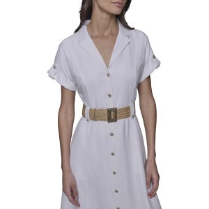 Women's Light Collared Short Sleeve Midi Dress