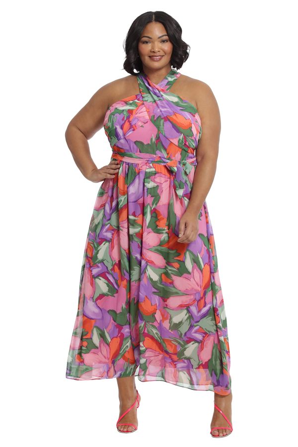 London Times Women's Twist Neck Halter Maxi Dress