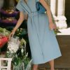 Women's Casual Button Shirt Dresses Short Sleeve Business Long Dresses Elegant Trench Coat with Pockets