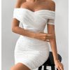 Women's Pearl Beaded Off Shoulder Short Dress Short Sleeve Bodycon Party Dresses