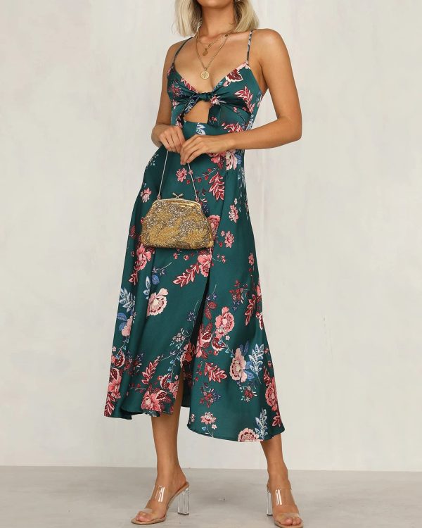 71cBRhckVdS.jpg Women Spaghetti Strap Midi Satin Dresses Tie Front Backless Split Hollow Dress