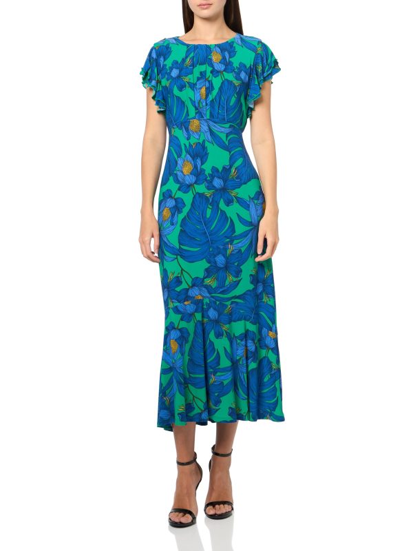 71dn4ftqHvL.jpg Women's Flutter Sleeves Jersey Midi Dress