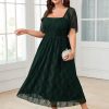 Women's Plus Size Wedding Guest Dress Formal Lace Square Neck Short Sleeve Smocked Flowy Cocktail Maxi Dresses