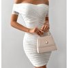 Women's Pearl Beaded Off Shoulder Short Dress Short Sleeve Bodycon Party Dresses
