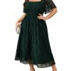 Women's Plus Size Wedding Guest Dress Formal Lace Square Neck Short Sleeve Smocked Flowy Cocktail Maxi Dresses