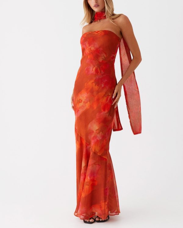 71eVTNbYWuL.jpg Women Strapless Floral Dress with Sarf Mesh Tube Maxi Dress Summer Cocktail Wedding Guest