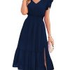 Women's V Neck Ruffle Sleeve Summer Dress 2025 Split Flowy Tiered Midi Dress Wedding Guest Cocktail Dresses