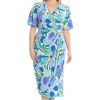 Women's Short Flutter Sleeve Faux Wrap Midi Dress
