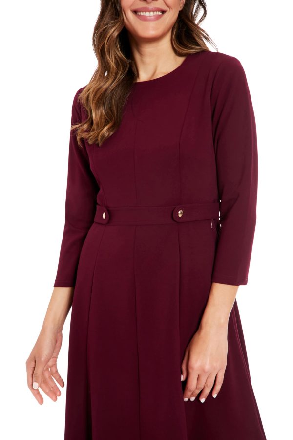 Women's Crepe Fit and Flare Midi with Waist Button Detail
