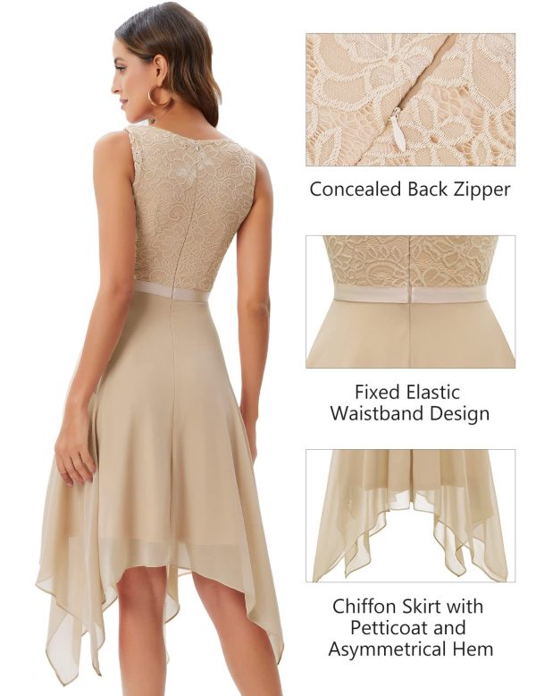 Women's Lace Cocktail Party Dress 2025 Handkerchief Hem Bridesmaid Prom Formal Dresses for Wedding Guest