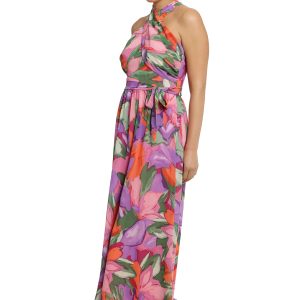 London Times Women's Twist Neck Halter Maxi Dress