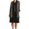 Elegant 2 PC Metallic Knit Classic Jacket Dress W/Detachable Necklace