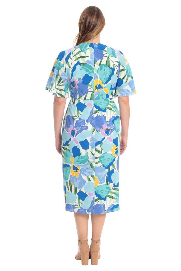 71iiLqMOZJL.jpg Women's Short Flutter Sleeve Faux Wrap Midi Dress