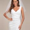 Women's Classic V-Neck Mermaid Bodycon Slit Wedding Dresses for Bride White 0121B