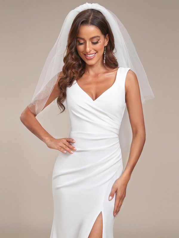 71ijy2pVZL.jpg Women's Classic V-Neck Mermaid Bodycon Slit Wedding Dresses for Bride White 0121B
