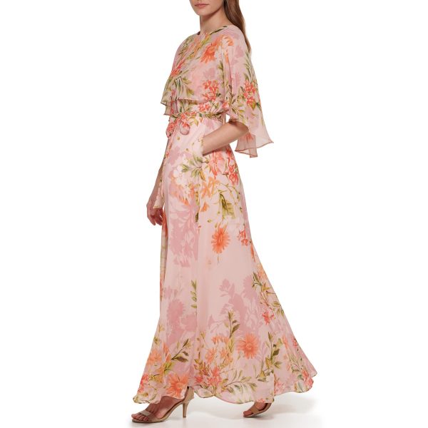 71kesM8PthL.jpg Women's Maxi Style Caplet Chiffon Elbow Sleeve Jewel Neck Dress