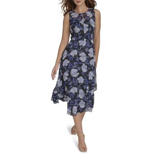 Women's Sleeveless High Neck Chiffon Hi Lo Midi Dress