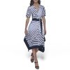 Women's Patterned Short Sleeves Belted Midi Dress