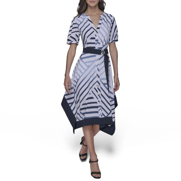 71ksskdbzGL.jpg Women's Patterned Short Sleeves Belted Midi Dress