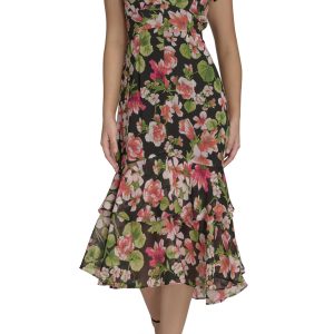 Women's Flutter Sleeve High Low Tiered Skirt Dress