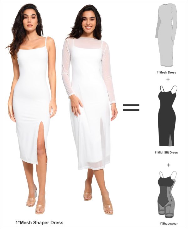 Mesh Shapewear Dress Corset Date Night Dresses for Women Two Piece Club Outfits with Slit