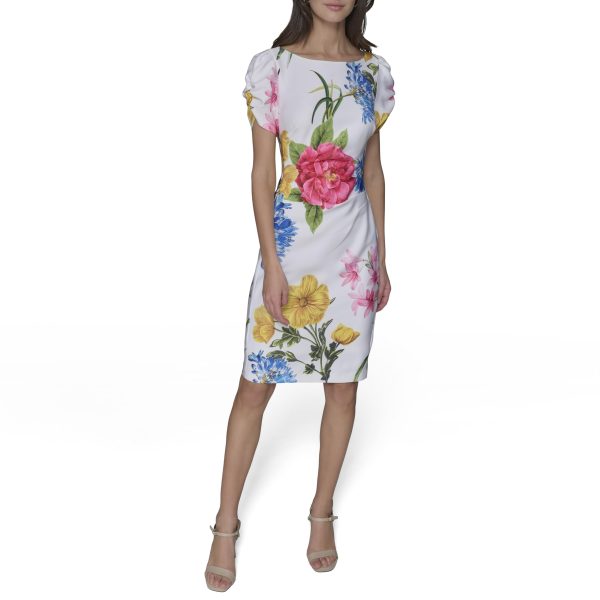 71mhGXrGZEL.jpg Women's Short Ruched Sleeve Jewel Neck Sheath Mini Dress